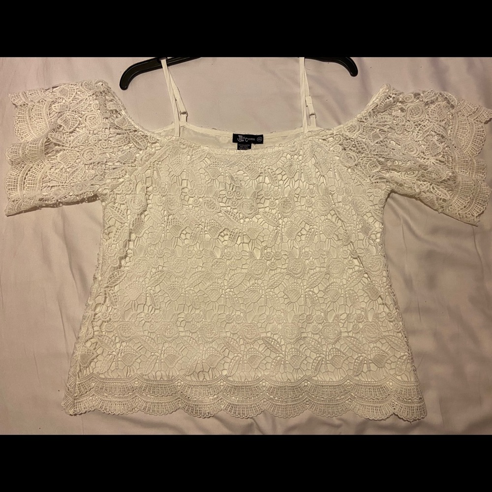 White Embroidery Cold Shoulder Blouse